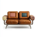 Leather Sofa with Metal Frame 2-Seater 165x90x85 cm – Brown/Multicolor – Modern Design