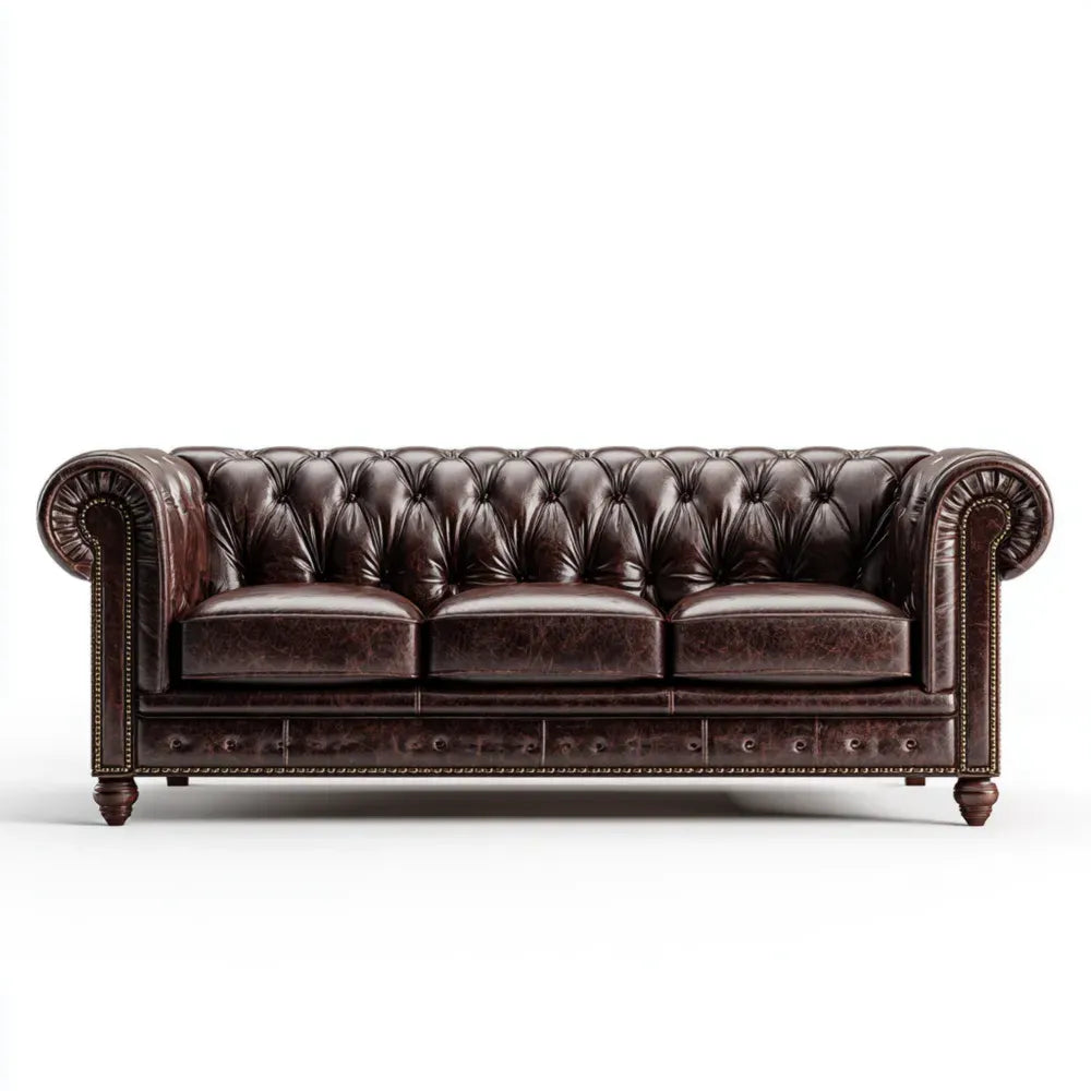 Chesterfield Sofa Set Leather Upholstery 200x85x75 cm - Dark Brown - Classic Design