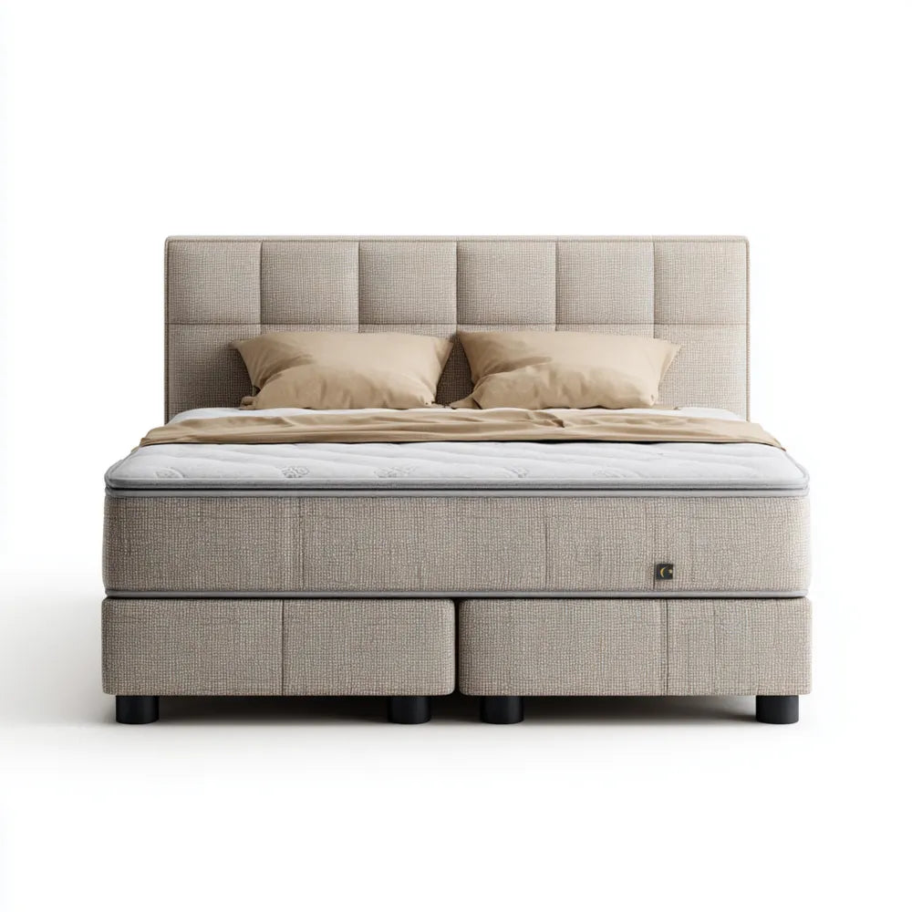Double Bed Upholstered Fabric 200x150x30 cm - Beige - Modern Design