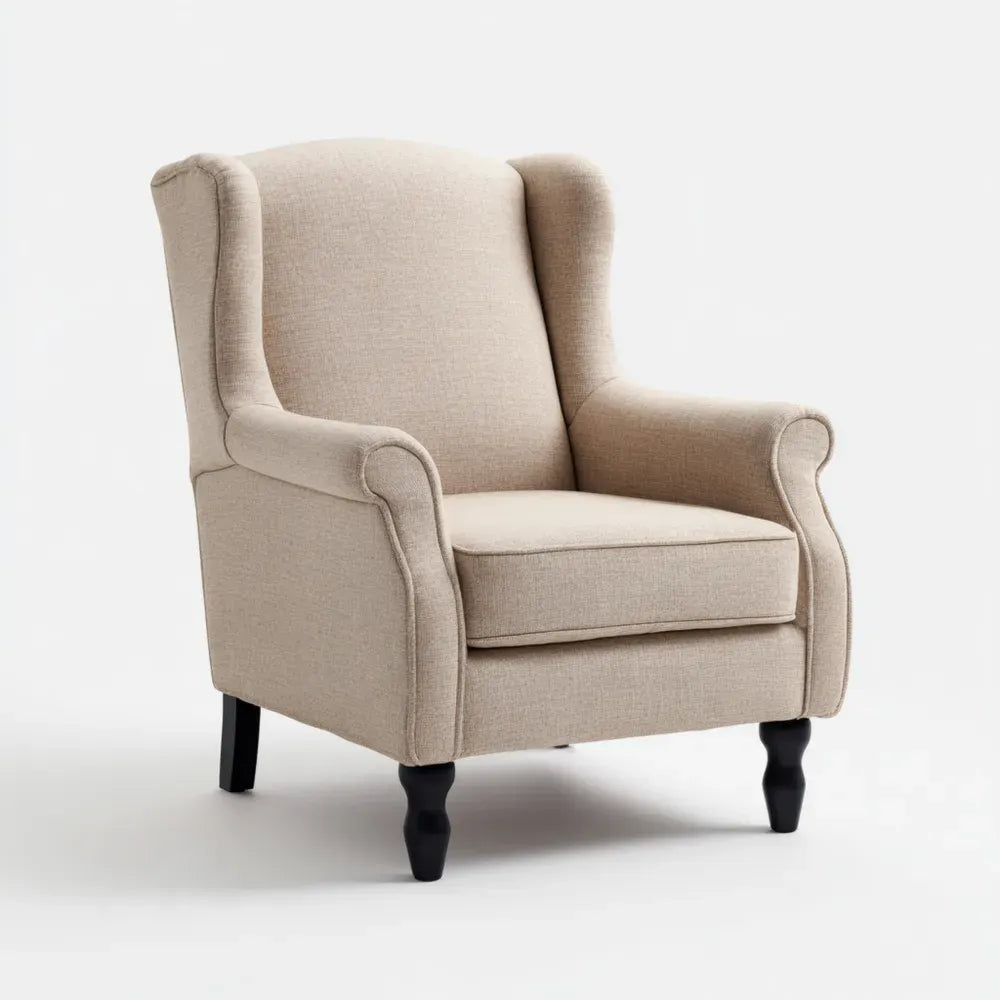 Wingback Armchair Fabric Upholstery 31.5x33.5x41.3 inches Beige – Classic Design