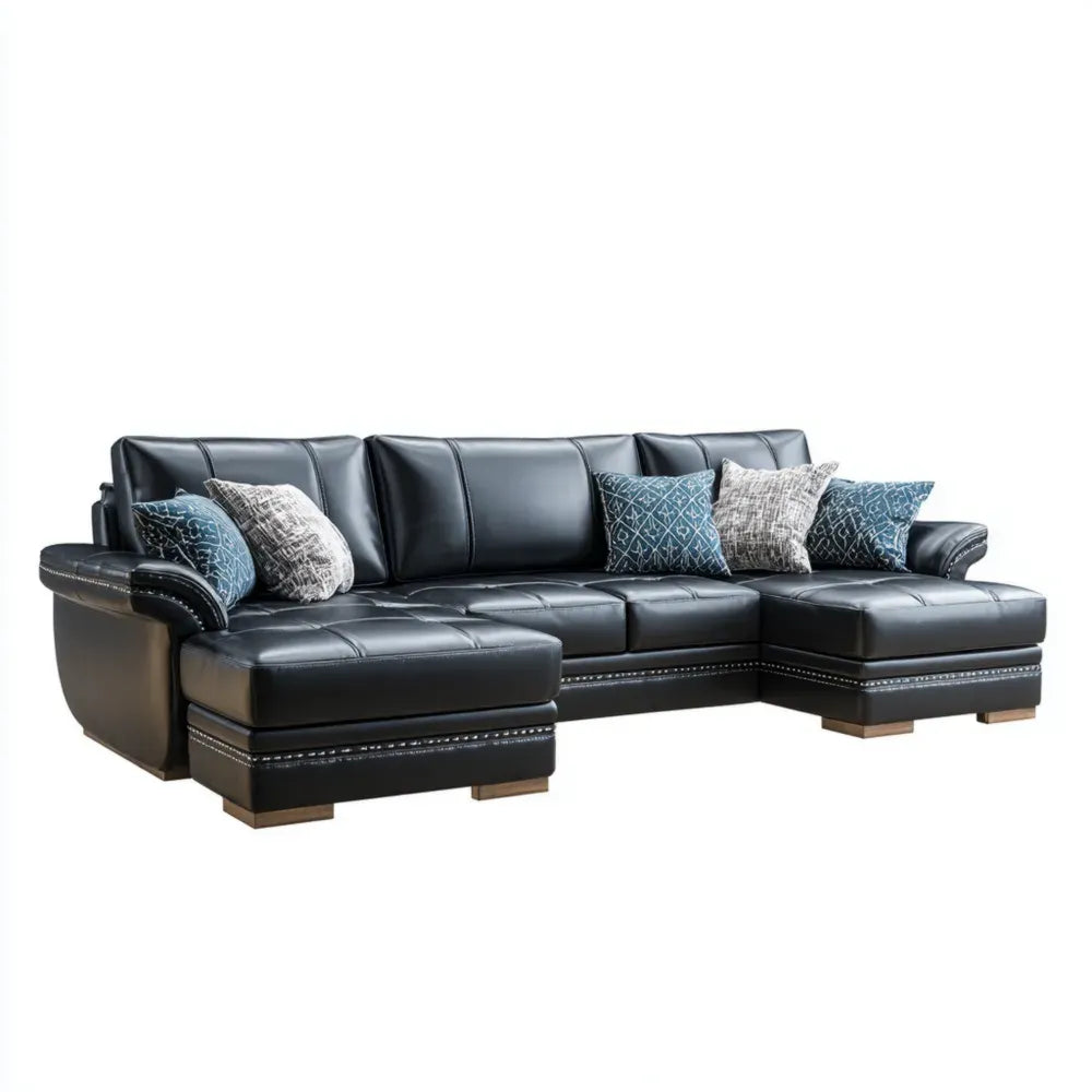 Sectional Sofa Set Faux Leather Black - Modern Design 250x85x90 cm