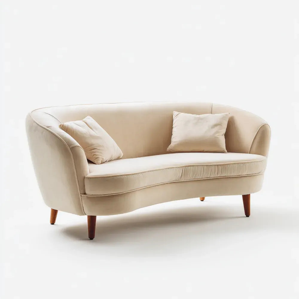 Curved Fabric Sofa Beige - Modern Design 200x85x75 cm